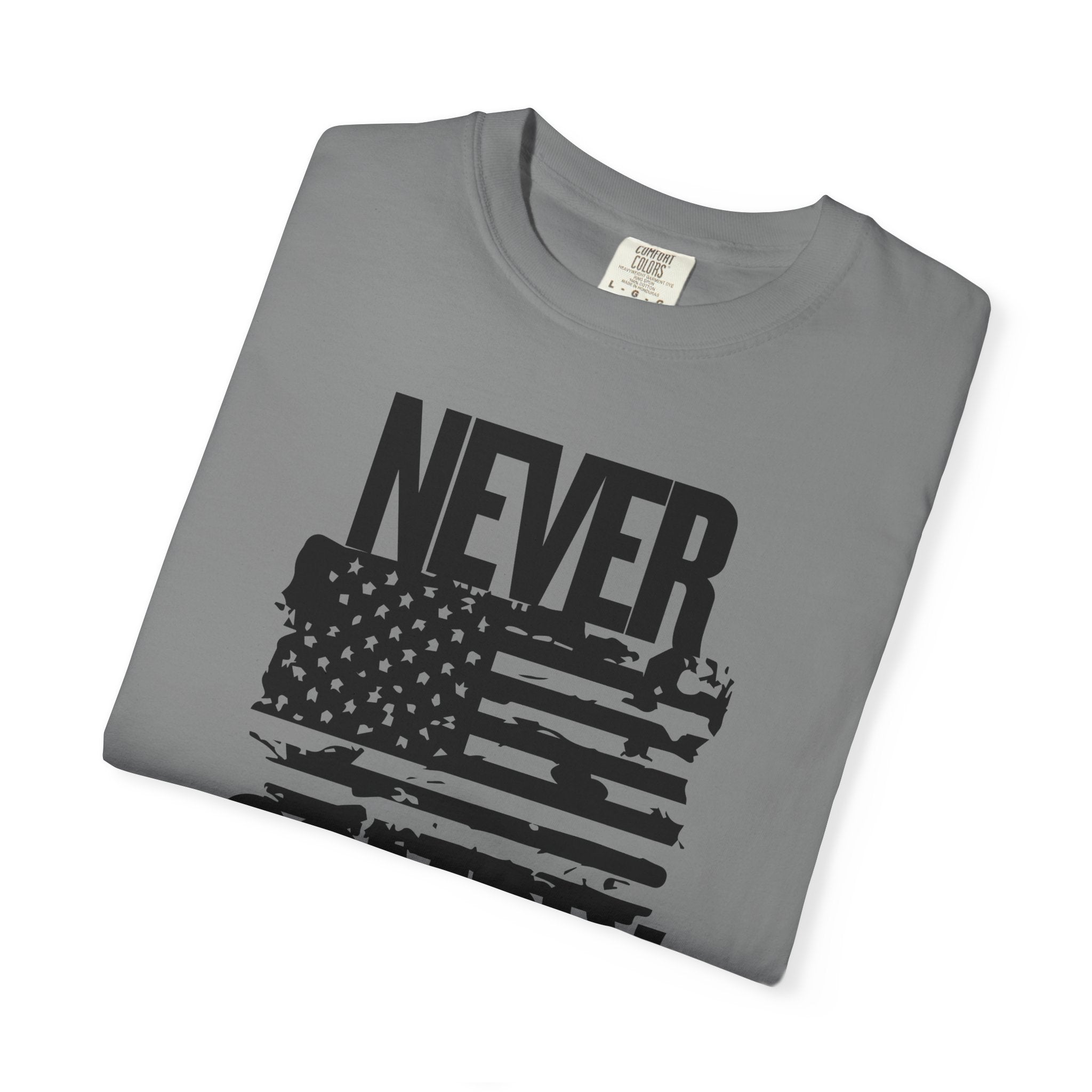 Never Comply T-Shirt — Distressed American Flag Graphic Tee