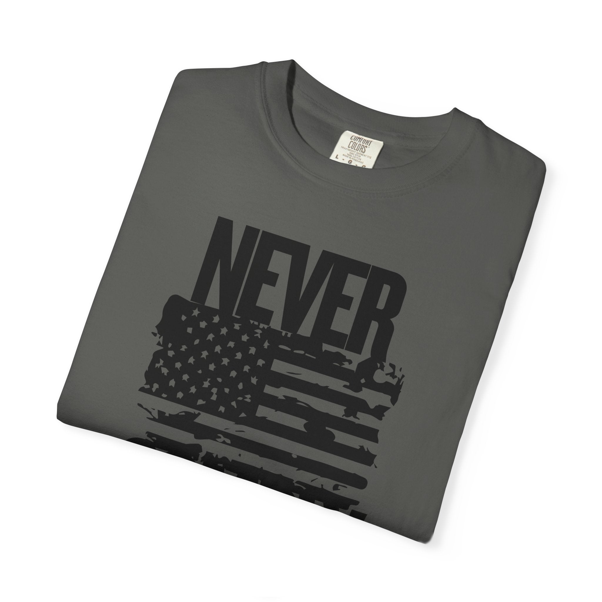 Never Comply T-Shirt — Distressed American Flag Graphic Tee