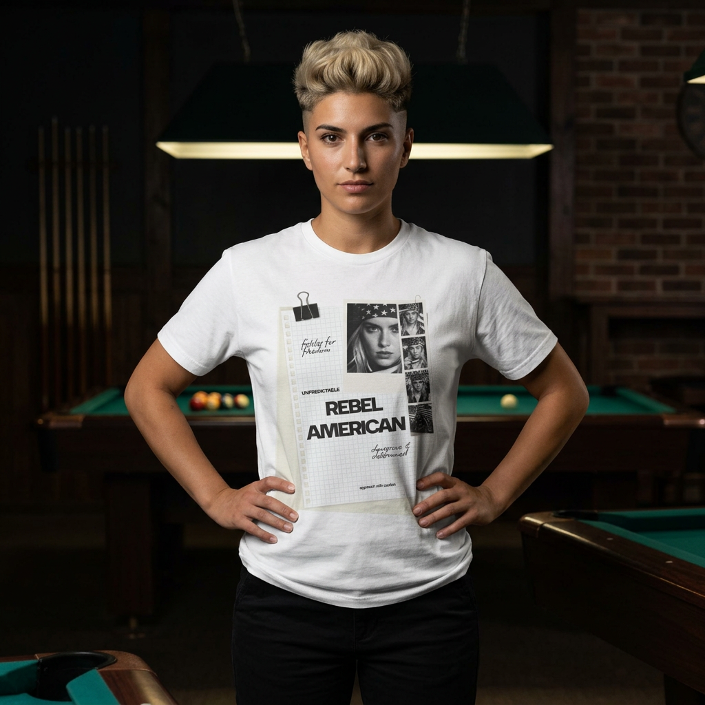 Rebel American Graphic Woman T-Shirt — Millennial Style Patriotic Tee