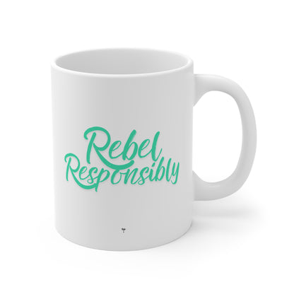Patriotic Rebel Responsibly 11oz Mug — Teal Script Coffee Cup